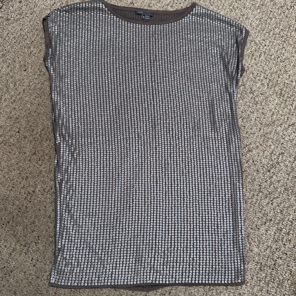 Vince Taupe Sequin Tunic Top